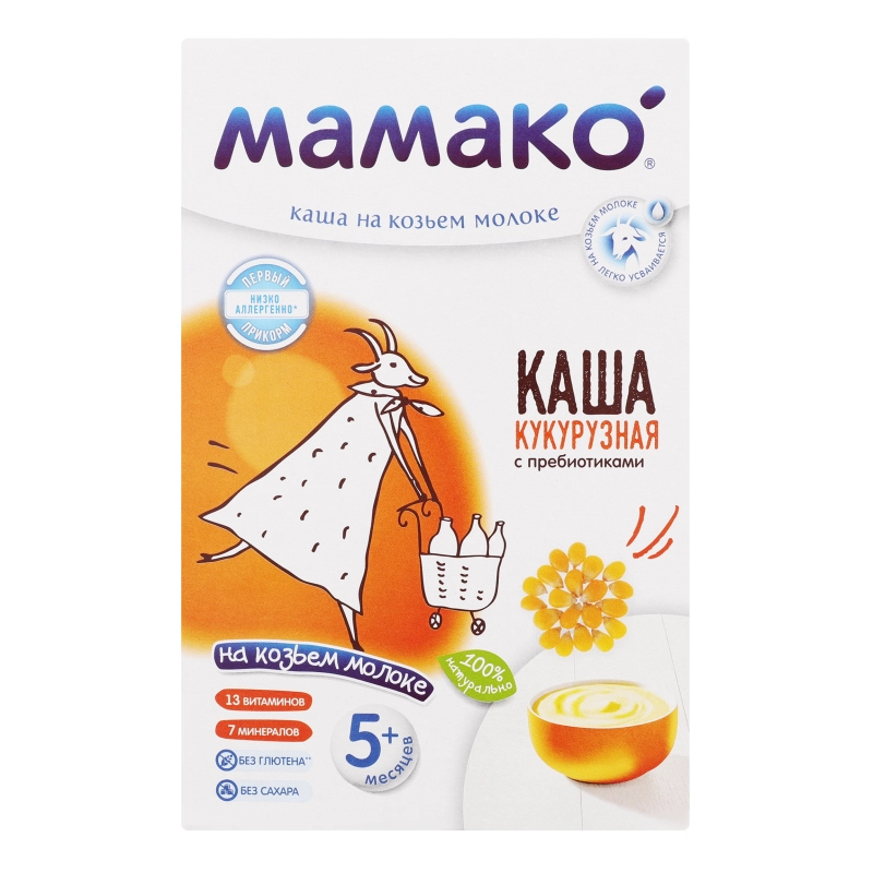 Каша кукурудзяна на козячому молоці для дітей від 5міс з пребіотиками Мамако к/у 200г