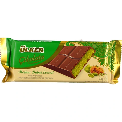 Шоколад дубайський Ulker 93г молочний з фісташковою пастою та хрустким катаїфом
