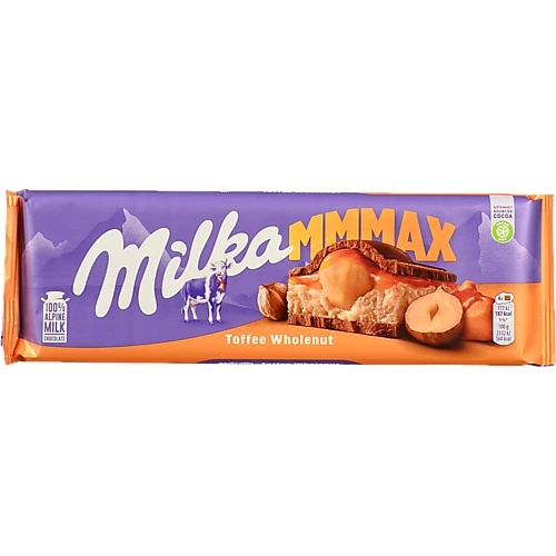Шоколад молочний з цілими лісовими горіхами молочною та карамельною начинкою Mmmax Milka м/у 300г