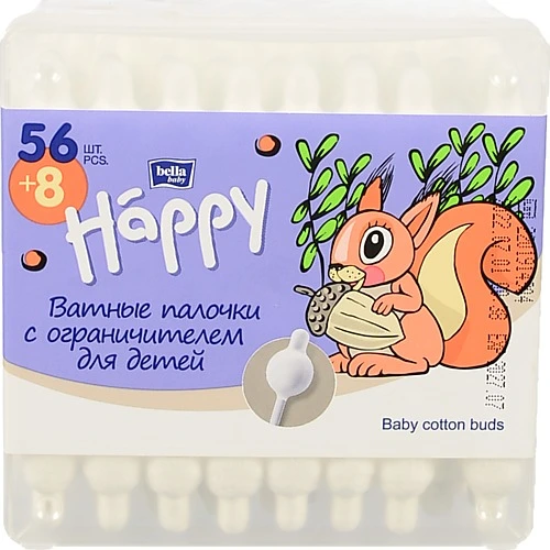 Палички ватні для дітей від 8років гігієнічні з обмежувачем Bella Baby Happy 56шт
