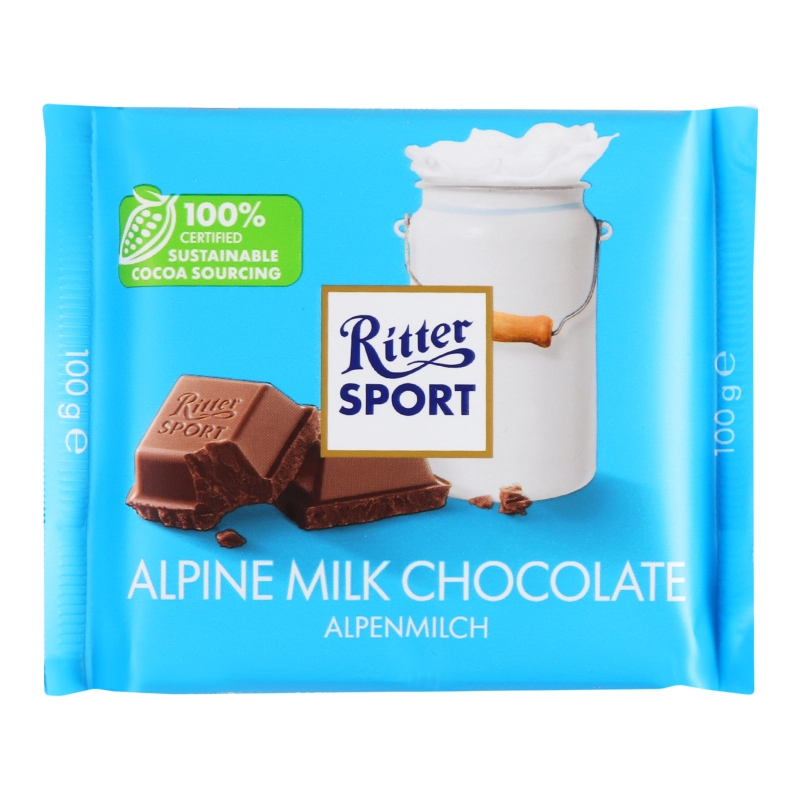Шоколад Ріттер Спорт 100г молочний альпійське молоко