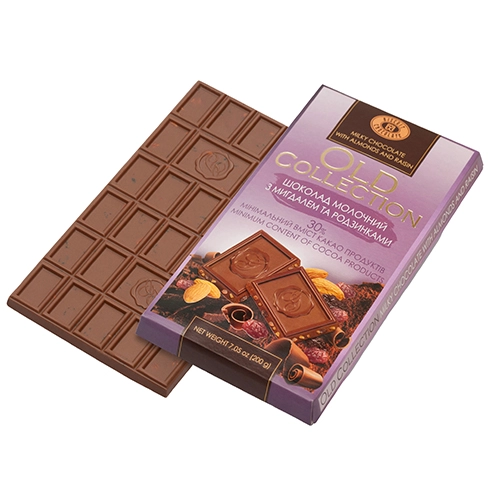 Шоколад ХБФ 200г old collection родзинки мигдаль молочний