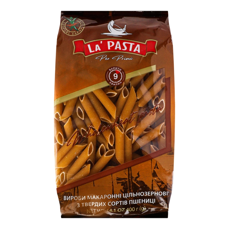 Вироби макаронні з твердих сортів пшениці Penne Rigate Wholewheat pasta La Рasta Per Primі м/у 400г
