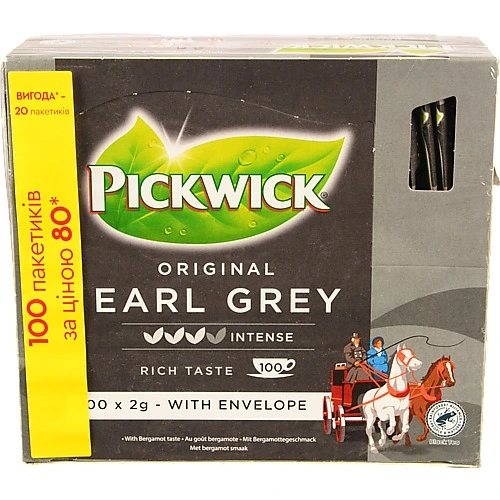 Чай чорний з ароматом бергамоту Earl Grey Original Pickwick к/у 100х2г