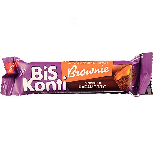 Батончик бісквітний з солоною карамеллю Брауні BisKonti м/у 35г