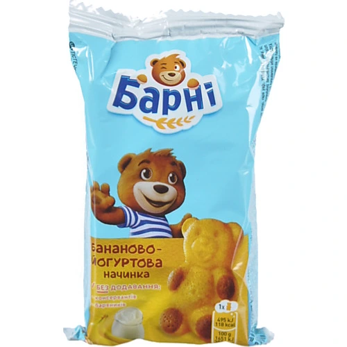 Тістечко бісквітне з бананово-йогуртовою начинкою Барні м/у 30г