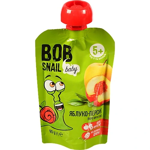 Пюре для дітей від 5міс фруктове Яблуко-персик Baby Bob Snail д/п 90г