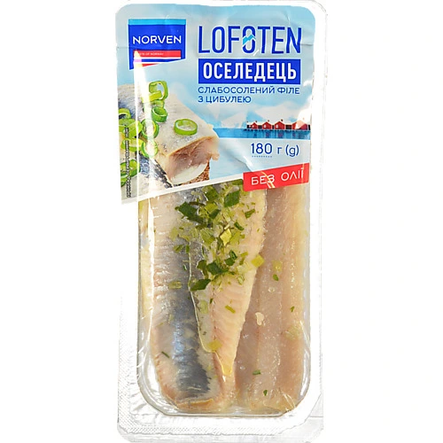 Оселедець філе з цибулею без олії Norven сл/с лоток 180г