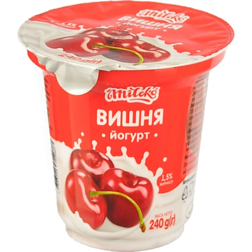 Йогурт Mileko 240г 1.5% вишня ст.