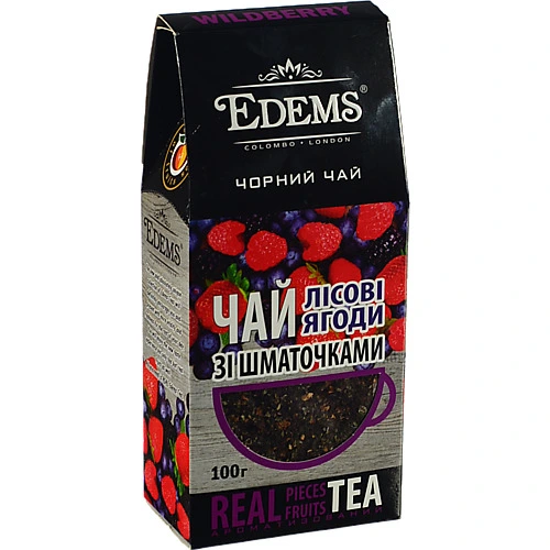 Чай чорний крупнолистовий зі шматочками лісових ягід ароматизований Wildberry Edems к/у 100г