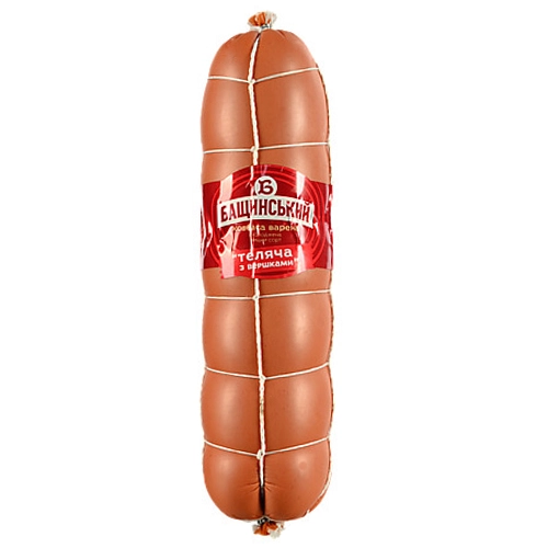 Ковбаса "Бащинський" Теляча з вершками варена, вищого ґатунку, вектор