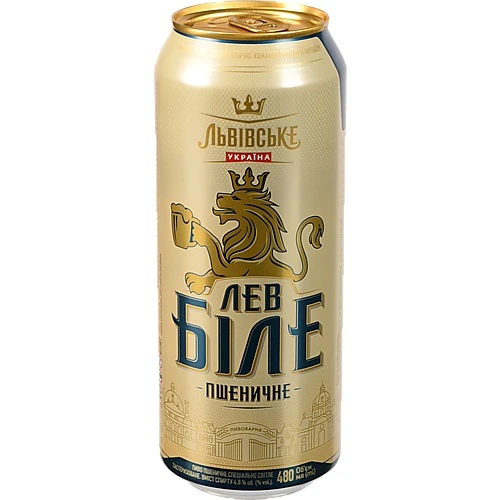 Пиво Львівське Лев Біле Пшеничне 480мл 4.8% світле пастеризоване