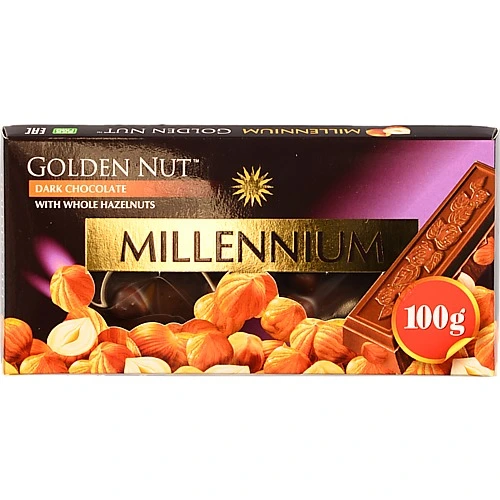 Шоколад чорний з цілими лісовими горіхами Golden Nut Millennium к/у 100г
