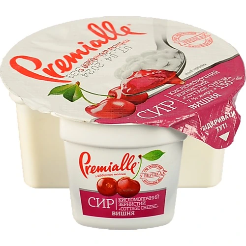 Сир кисломолочний 7% зернистий Вишня Premialle п/у 150г