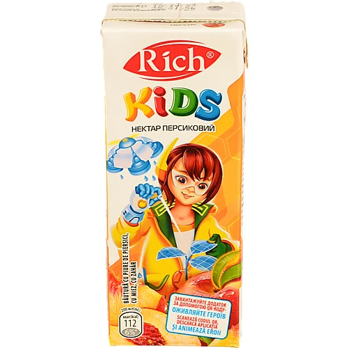 Нектар з м'якоттю пастеризований Персик Kids Rich т/п 200мл