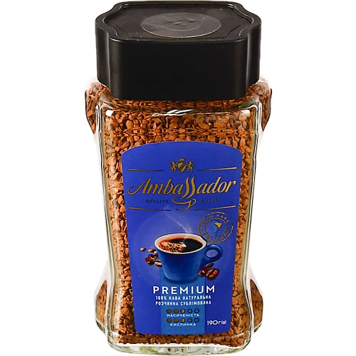 Кава натуральна розчинна сублімована Premium Ambassador с/б 190г