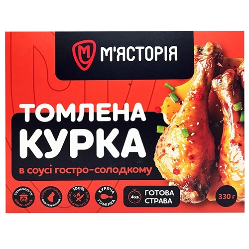 Томлена гомілка курки М`ясторія в гострому соусі