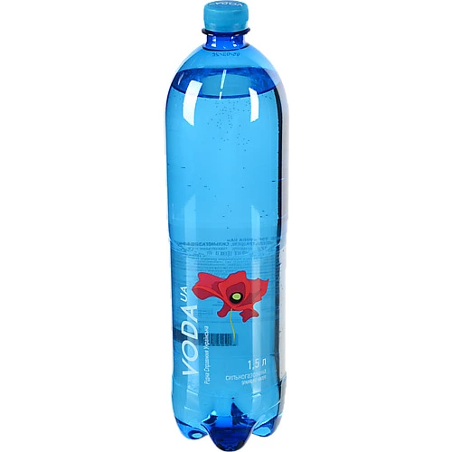 Вода питна ТМ VODA UA.Рідна Справжня Українська. 1.5 л.. сильногаз. ПЕТ