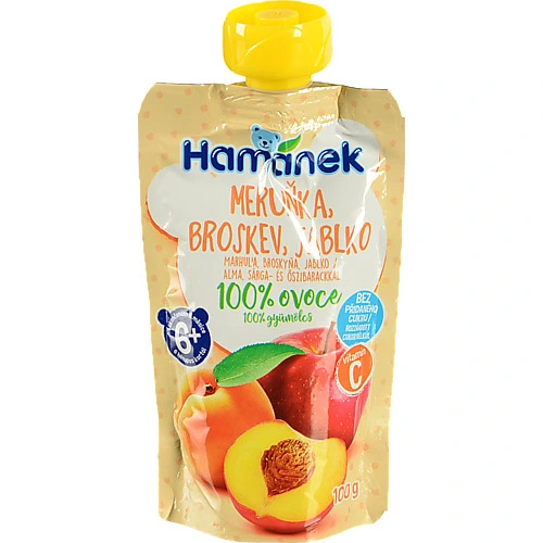 Пюре для дітей від 6міс з яблук абрикосів та персиків з вітаміном С Hamanek д/п 100г