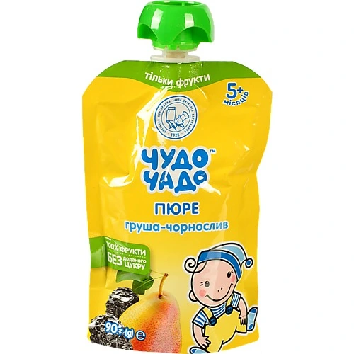 Пюре для дітей від 5-ти місяців з груш та чорносливу Чудо-Чадо д/п 90г