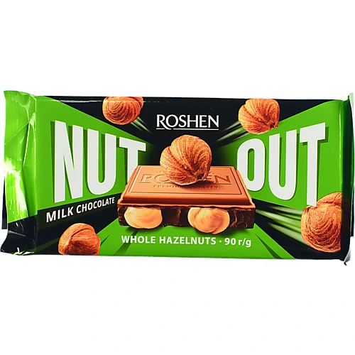 Шоколад Roshen 90г nut молочний з цілим фундуком