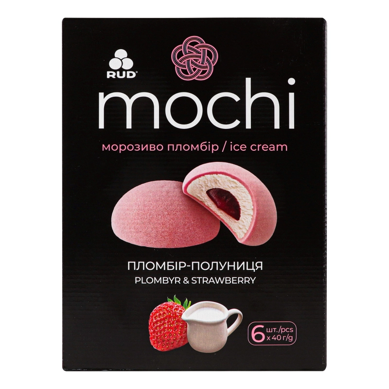 Морозиво пломбір Пломбір-Полуниця Mochi Rud к/у 6х40г