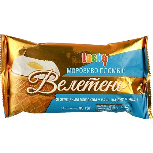 Морозиво 15% пломбір зі згущеним молоком у вафельному стакані Велетень Laska м/у 90г