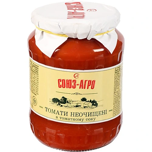 Томати Союз Агро 660г неочіщенні в томатному соку с.б