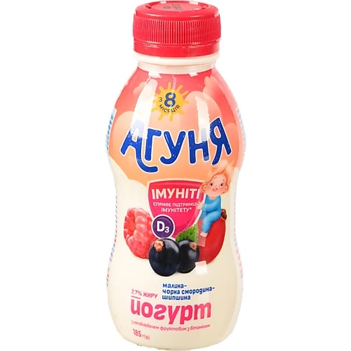 Йогурт 2.7% для дітей від 8міс Малина-чорна смородина-шипшина Імуніті Агуня п/пл 185г