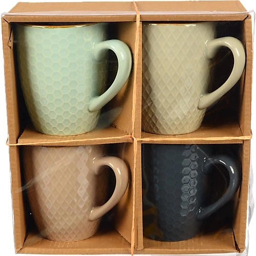 Набір керамічних кружок 4шт 300мл фактурних різнокольорових