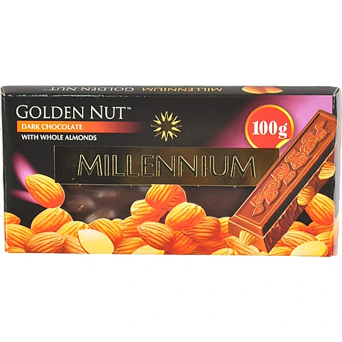 Шоколад Millennium Gold чорний з цілим мигдалем 100г