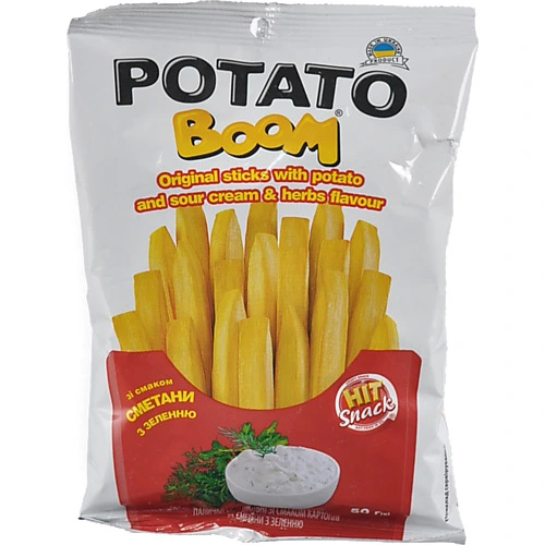 Палички Potato Boom 50г hit snack сметана зелень