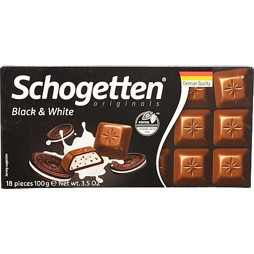 Шоколад молочний з ванільною начинкою та шматочками печива Black&White Schogetten к/у 100г