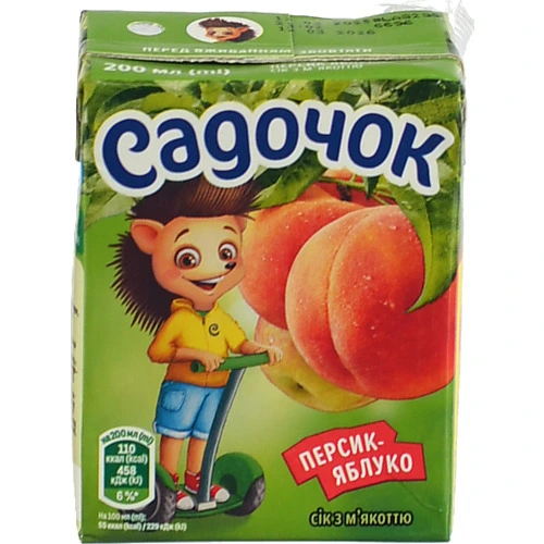 Сік Садочок 0.2л персиково яблучний з м`якоттю