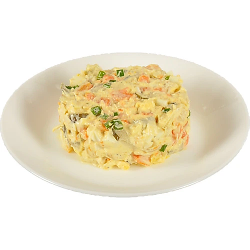 Салат Олів'є з відварним м'ясом і печених овочей