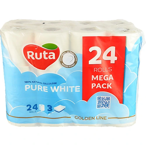 Папір туалетний 3-х шаровий Pure White Ruta 24шт