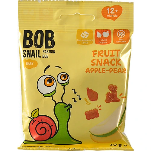 Снек фруктовий для дітей від 12міс Apple-pear Baby Bob Snail м/у 40г