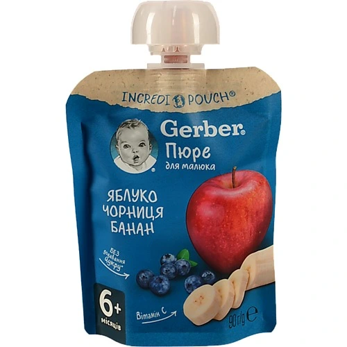 Пюре для дітей від 6міс Яблуко, чорниця, банан Gerber д/п 90г