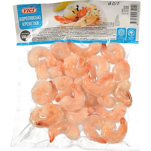 Креветки королівські розібрані глазуровані 41/50 Vici в/м в/у 300г