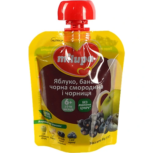 Пюре дитяче Мілупа 80г ябл.банан ч.смородина чорниця