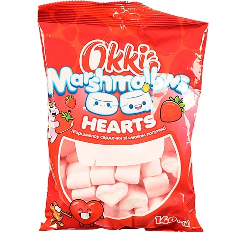 Маршмеллоу Okki 140г hearts полуниця