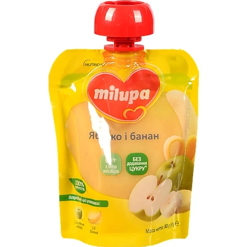 Пюре для дітей від 6міс фруктове Яблуко-банан Milupa д/п 80г