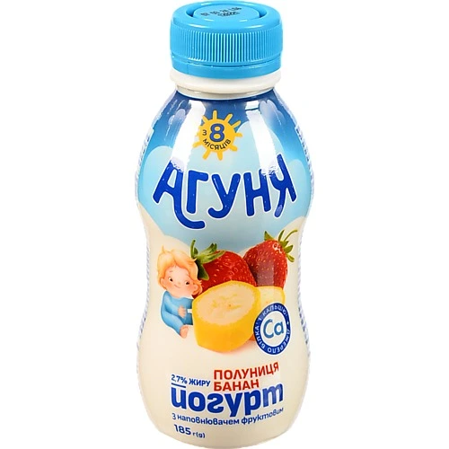 Йогурт Агуня 185г 2.7% полуниця банан питний