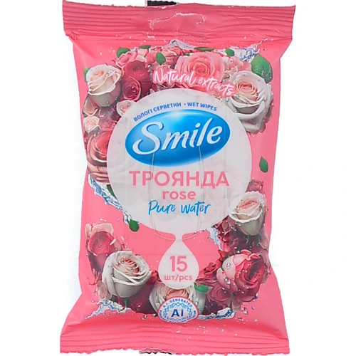Серветки вологі Smile 15шт дейлі троянда орхiдея