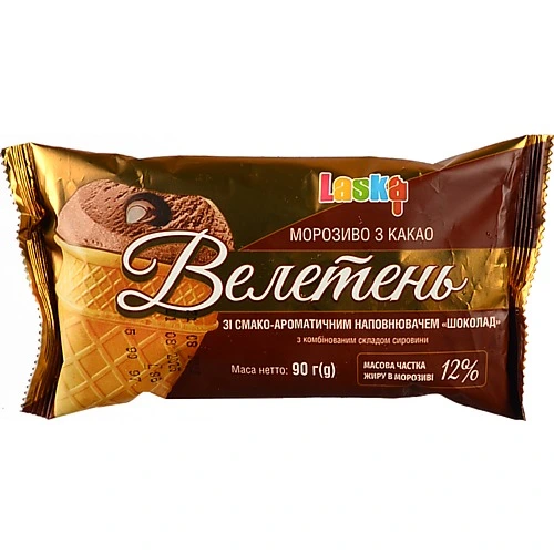 Морозиво 12% шоколадне у вафельному стакані Велетень Laska м/у 90г