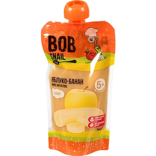 Пюре для дітей від 5міс фруктове Яблуко-банан Baby Bob Snail д/п 250г