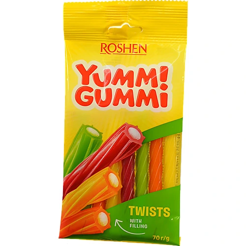 Цукерки Roshen 70г yummi gummi twists желейні