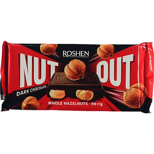 Шоколад Roshen 90г nut чорний з цілим фундуком