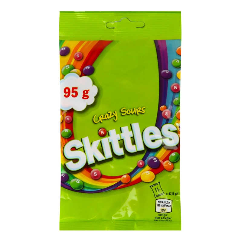 Драже жувальні в різнокольоровій цукровій оболонці Crazy Sours Skittles м/у 95г