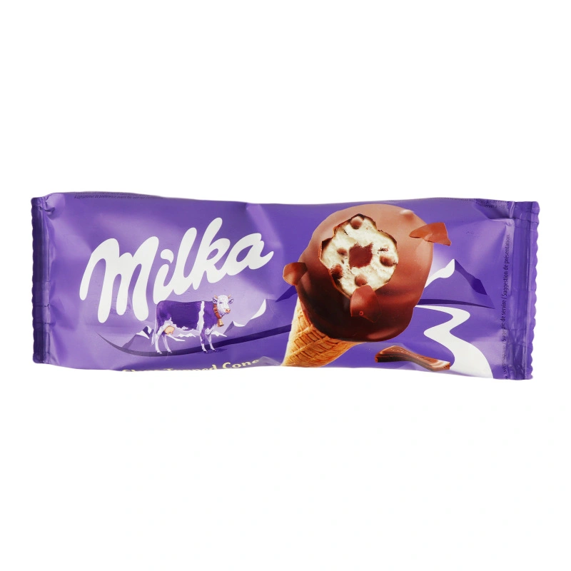 Морозиво зі смаком чізкейку та полуничного сорбету в молочному шоколаді з бісквітною крихтою Milka м/у 67г